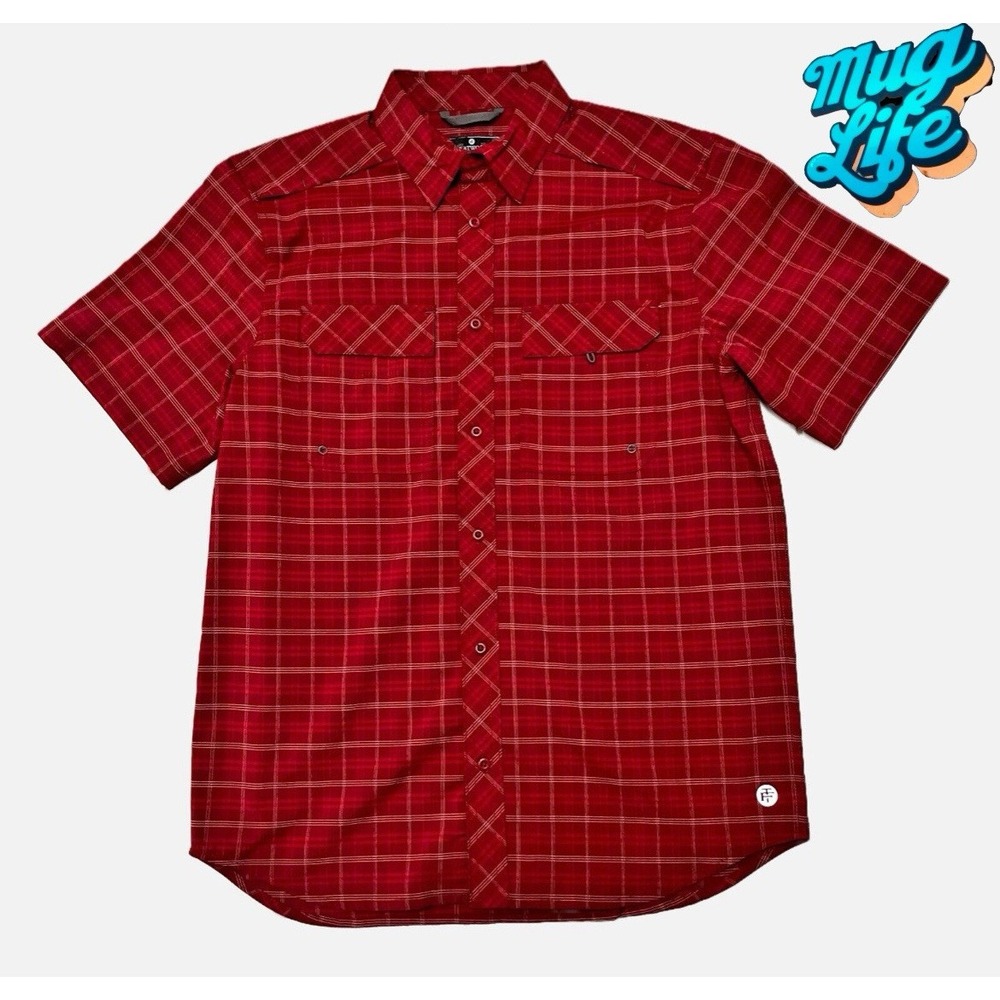 FLATWOOD THREADS MEN'S BURGANDY FISHING VENTED SHORT SLEEVE BUTTON UP SHIRT SZ M